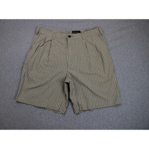 Eddie Bauer Shorts Mens Size 38 Checkered Pleated Cotton Chino 9" Inseam